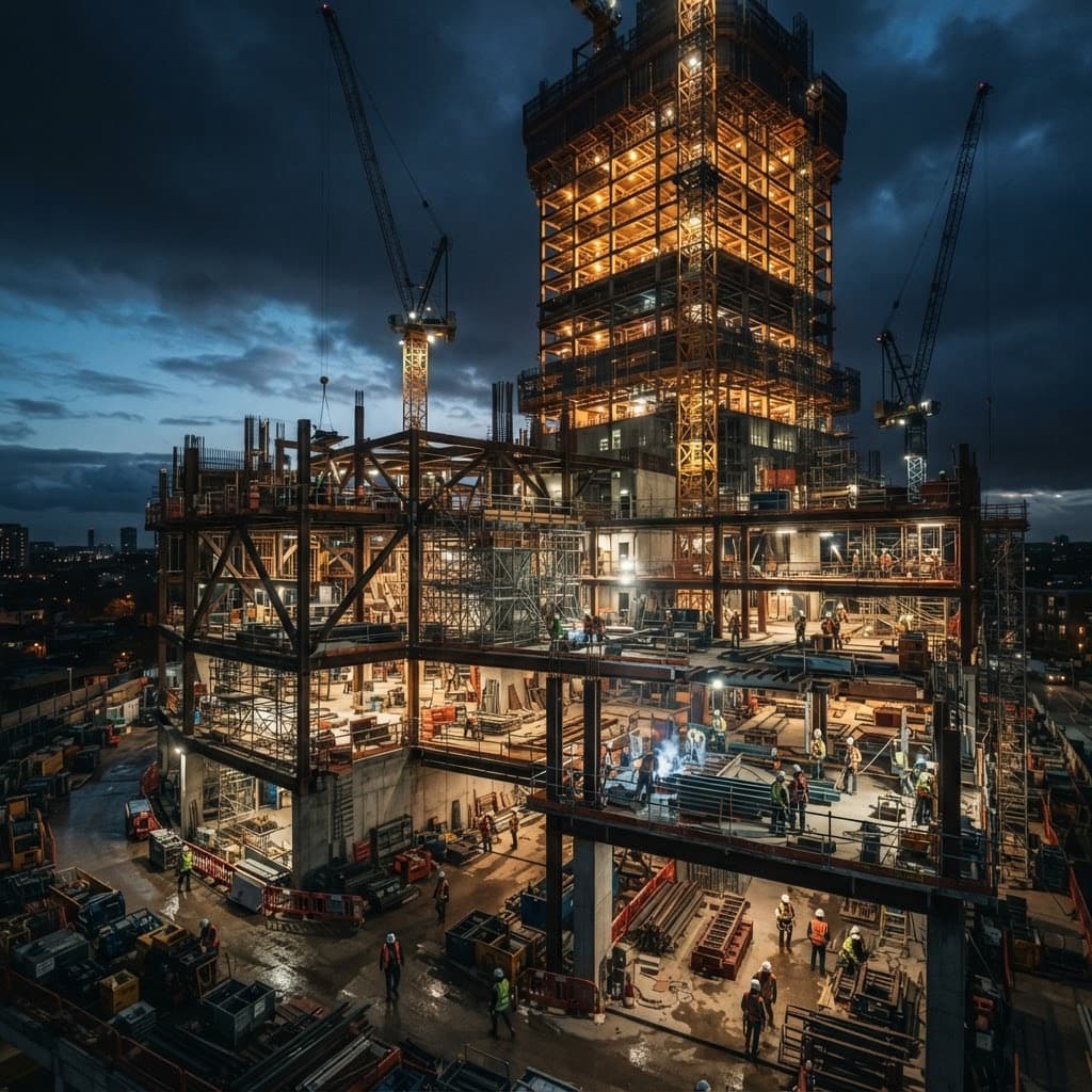 Construction site at dusk